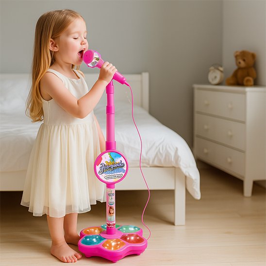 Micro Karaoké Enfant | Sur Pied Rose Microphone karaoké Clic ton jeu